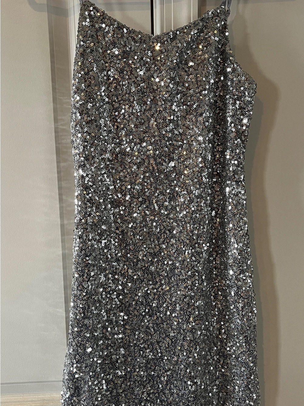 Girls' Silver Sequin Slip Dress with Thin Straps